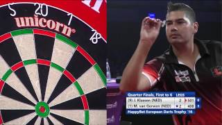 8 legs in just 10mins 17secs  Klaasen v van Gerwen  HappyBet European Darts Trophy 2016 [upl. by Desirea]