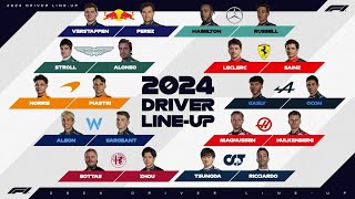 DRIVER LINE UP 2024 F1 PILOTI UFFICIALI FORMULA 1 TEAM NUOVI PILOTI SQUADRE 24 [upl. by Asilec]