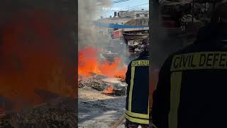 Israeli occupation forces set fire to vegetable market in Jenin [upl. by Nosnaj]