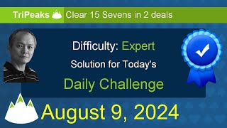 Microsoft Solitaire Collection TriPeaks  Expert  August 9 2024 [upl. by Dlawso]