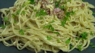 Spaghetti a la Carbonara otro clasico de la cocina Italiana A mi manera [upl. by Odranreb]