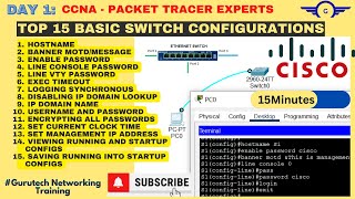 CCNA DAY 1 Top 15 Basic Switch Configuration Commands Using Cisco Packet Tracer FREE CCNA 200  301 [upl. by Cooperstein]