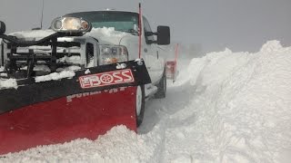 Roskam Snow Plowing 201314 Oceana County Shelby Michigan Boss Plows Expanding backblade [upl. by Kinnie482]