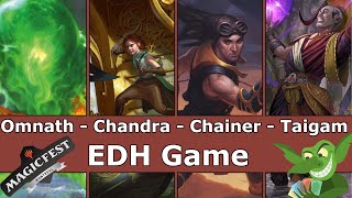 Omnath vs Chandra vs Chainer vs Taigam EDH  CMDR game play from Magic Fest Montreal [upl. by Aynos]