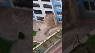 Flood waters gush through Ankara building [upl. by Dyann313]