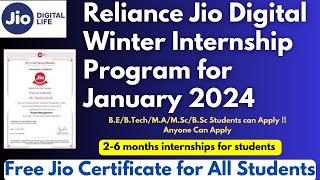 Jio Winter Internship Program 2024  Reliance Jio Internship for College Students  PaidInternship [upl. by Naynek]