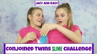 Conjoined Twins Slime Challenge  Making Slime with One Hand  Jacy and Kacy [upl. by Herra593]