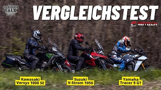 Test Suzuki VStrom 1050 im Vergleich mit Kawasaki Versys 1000 SE und Yamaha Tracer 9 GT [upl. by Seiuqram]