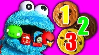 Cookie Monster Count N Crunch Eats Disney Cars Angry Birds Thomas The Tank amp Friends [upl. by Nador]