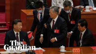 Former Chinese president Hu Jintao unexpectedly led out of party congress [upl. by Aneetak148]