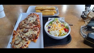 MukbangMonday Fazolis Sausage and Mushroom flatbread pizza meal [upl. by Franciscka]