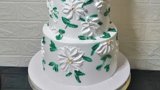 Palette Knife Flowers and Leaves Wedding Themed Cake [upl. by Nylekoorb]