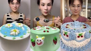 Eating Most Delicious Creamy Cake 💚 🍰  soft chewy sounds  크림 케이크 먹방 MUKBANG Satisfying [upl. by Oniram]