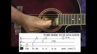 Tutorial for Tujhe dekha to ye jana sanam song on guitar [upl. by Otcefrep751]