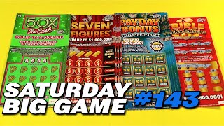 SAT BIG GAME 143 50X THE CASH SEVEN FIGURES PAYDAY BONUS FL Lottery Scratch Off Tickets [upl. by Safoelc]