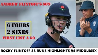 Andrew Flintoffs son Rocky Flintoff 88 Runs Highlights  Lancashire vs Middlesex One Day Cup 2024 [upl. by Nosmirc]