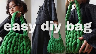 how to hand crochet a bag hand knit chunky yarn bag tutorial [upl. by Asseniv]