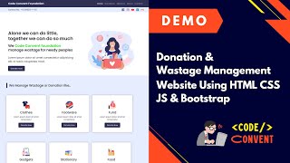 Donation amp Wastage Management Website  Using HTML CSS JavaScript amp Bootstrap  by Code Convent web [upl. by Annawik]