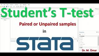 Paired or Unpaired Students T test for two samples in STATA [upl. by Neiman]