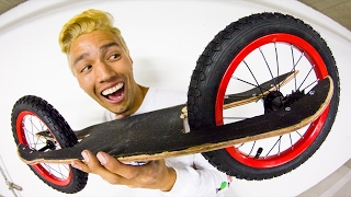 BICYCLE WHEELS ON SKATEBOARD The 2 Wheel Skateboard [upl. by Ylirama]