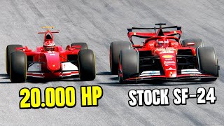 20000 HP Ferrari F1 2004 Drag Edition vs Ferrari F1 2024  Imola GP [upl. by Keverne669]