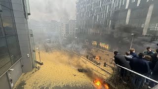 Des agriculteurs manifestent à Bruxelles [upl. by Oznerol]