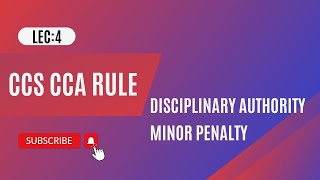 CCS CCA RULES IN HINDI II LEC 4 II Disciplinary Authority amp Minor Penalty Proceedings [upl. by Gilles]