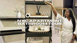 My NYC Apartment Small Bathroom Tour 2024  Cozy Luxury RenterFriendly Decor [upl. by Garlaand]