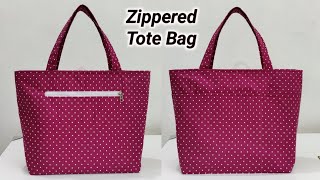 DIY Zippered Shopping bag with 5 Pockets  Easy Sewing Tutorial  Tote Bag  Cloth bag making  Bags [upl. by Halford]