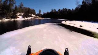 Snowmobile water crossing in Ontario 2014  Rattys Narrows [upl. by Tali]