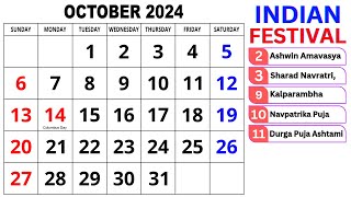 Calendar October 2024  October Calendar 2024 with Holidays  October 2024 Calendar  Oct Calendar [upl. by Adnilemreh55]