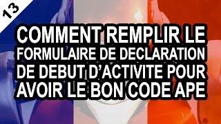 AUTOENTREPRENEUR 13 Remplir le formulaire déclaration début d activité pour avoir le bon code APE [upl. by Alaek366]