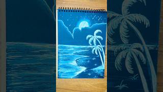 Night beach scenery drawing with white highlighter pen  ononnasartstudio drawing highlighter [upl. by Ayotal]