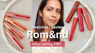 Romand Juicy Lasting TINT swatches on Brown Skin ⭐ Nucademia Almond Rose Fig Fig Dark Coconut amp [upl. by Magdala]