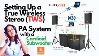 11  Setting Up a True Wireless Stereo TWS PA System with a Cardioid Subwoofer JBL EON718S [upl. by Meikah]