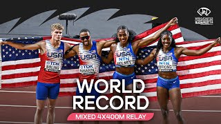 🇺🇸s mixed 4x400m relay team smashes world record 🔥  World Athletics Championships Budapest 23 [upl. by Aiekat]