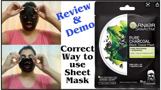 GARNIER Skin Active BLACK SERUM CHARCOAL Sheet Mask Review amp Demo Pore Tightening Sheet Mask [upl. by Enitsirhk]