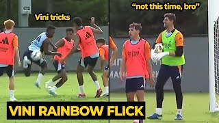 Courtouis reaction after Vinicius Jr tried Neymar rainbow flick during training ahead Chelsea game [upl. by Soll]