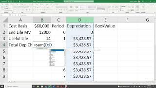 Straight Line SL Depreciation Method Explain with Example Using MS Excel [upl. by Airreis924]