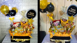 DIY Gift Basket Snacks BouquetTutorial Gift Basket Ideas Gift HampersBalloon Bucket Snack Box [upl. by Schott403]