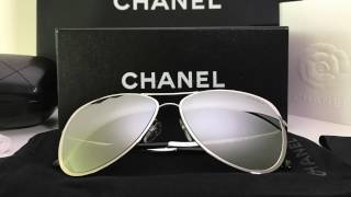 Unboxing Chanel Aviator Sunglasses in metal grey 2017 [upl. by Neehahs]