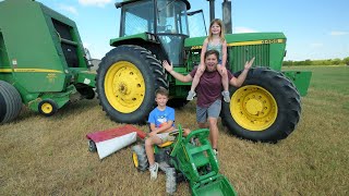 Kids tractors mowing hay on the farm  Tractors for kids [upl. by Ennayram]