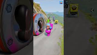 Funny Cars amp Motorbike VS Hammer Spider Mans Foot Spinner amp Bollard Spongebob Foot in BeamNGdrive [upl. by Veno]