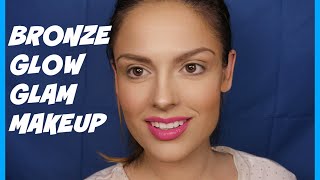 GLOWY Bronze GLAM Makeup Tutorial Contouring amp Highlighting [upl. by Ardnovahs]