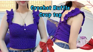 Crochet the Ruffle crop top  crochet tutorial top by Gmee2906 [upl. by Derrick]