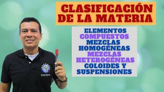 MATERIA CLASIFICACION DE LA MATERIA ELEMENTOS COMPUESTOS MEZCLAS HOMOGENEAS Y HETERO COLOIDES [upl. by Satterfield]