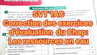 Univers plus SVT 1AC Correction des exercices dévaluation du chapLes ressources en eau [upl. by Kerrie468]