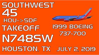 Southwest Airlines 737700  N748SW  taking off from HOU to SDF 070219 [upl. by Backler]