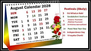 August Calendar 2028 augustcalender2028 [upl. by Ecneret]