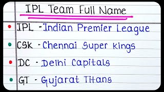 IPL team names 2023  IPL India Team Full Name RR PBKS DC KKR MI RCB SRH CSK [upl. by Pearlman440]